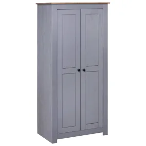 Détail poignée métal argentée sur porte double Garde-robe Gris 80x50x171,5 cm pin massif