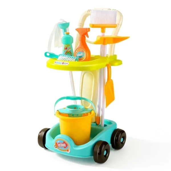 "Chariot de nettoyage pour enfant coloré avec accessoires de jouet inclus"