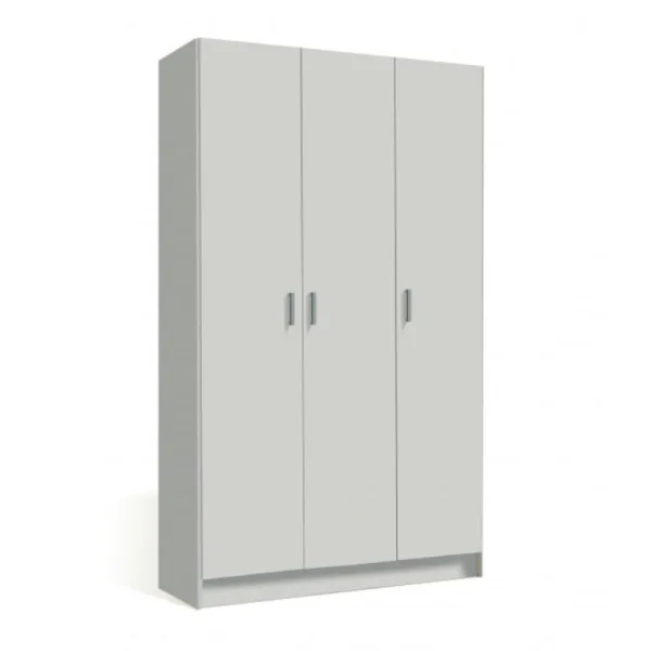 Vue intérieure ouverte de l'armoire à balai 3 portes L108,8 x H180 cm, montrant les étagères et le compartiment de rangement vertical.