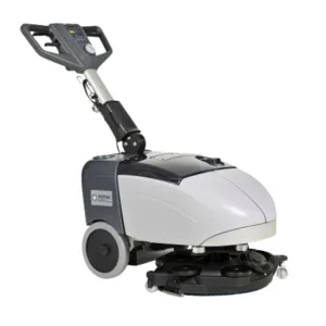 Nilfisk SC 351, détails de la brosse bleue de l'autolaveuse, vue de près pour nettoyage sols professionnels.