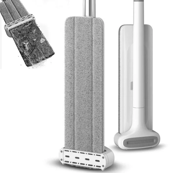 Balai plat microfibre gris pour nettoyage facile et efficace des sols.
