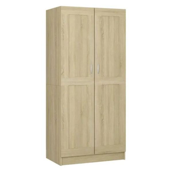 Armoire à balai chêne, intérieur spacieux avec étagères modulables pour rangement d'outils et produits, vue ouverte.