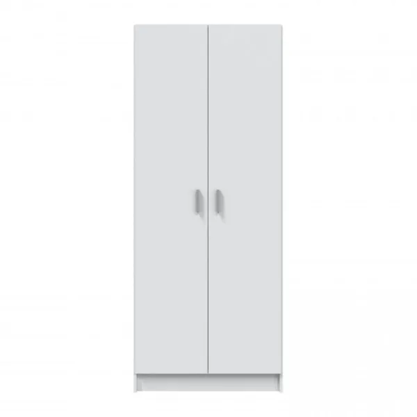 Armoire pour balais à 2 portes, L73 x H180 cm, idéale pour organisation d'ustensiles de nettoyage.