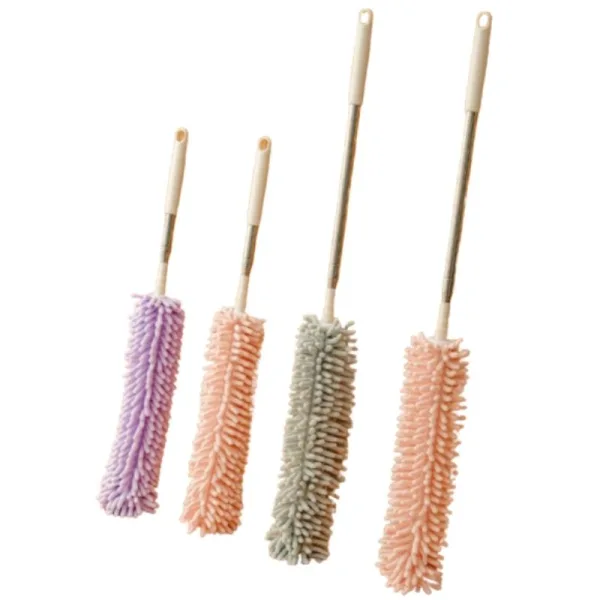 Plumeau poussière microfibre bleu et gris, télescopique pour nettoyage efficace des surfaces hautes.