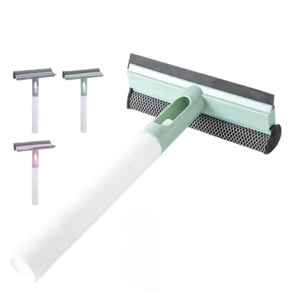 Raclette lave-vitre 2 en 1 noire, outil pratique de nettoyage des vitres.